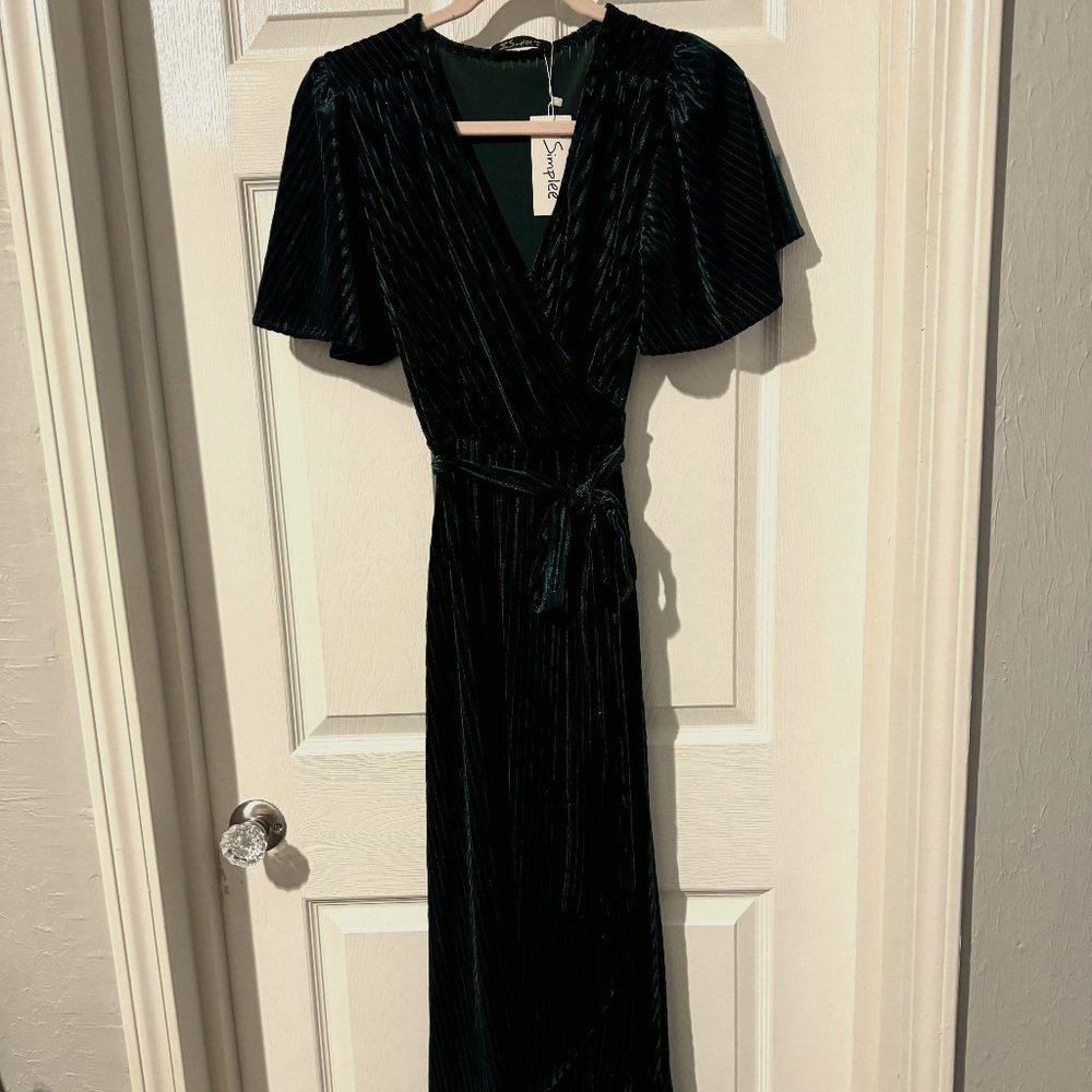 Green Velvet Wrap Dress